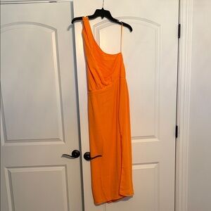 Elegant One-Shoulder Orange Dress